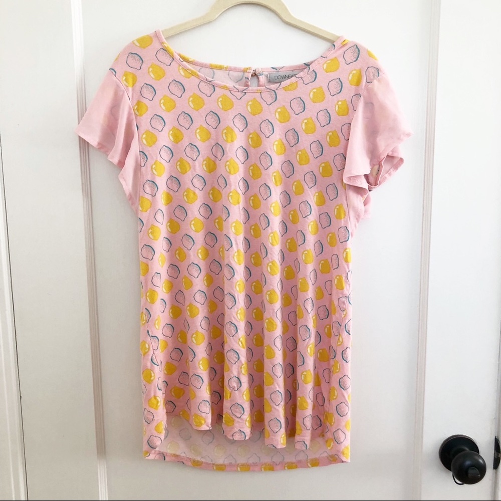 DOWNEAST flutter sleeve lemon print top